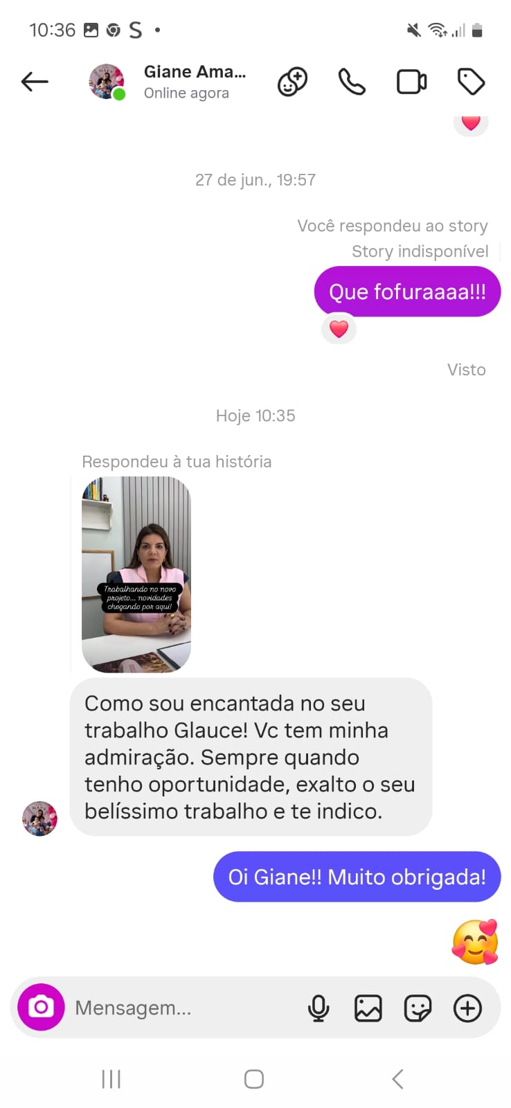Print de mensagem de Giane